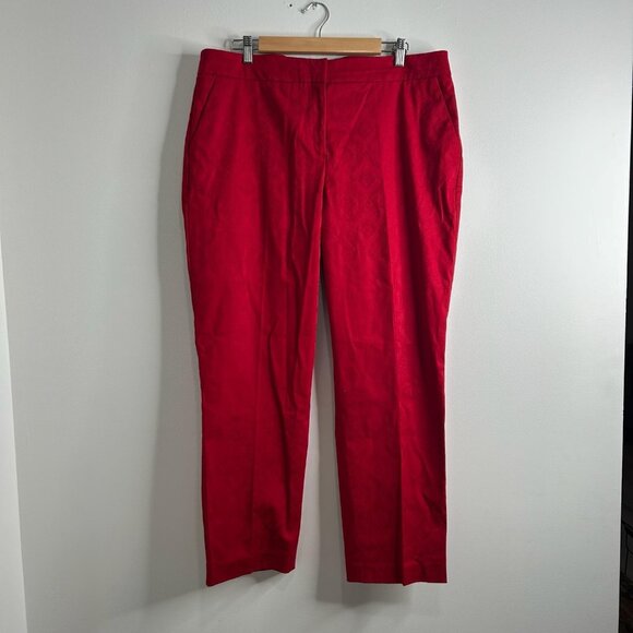 Talbots Pants Sz 16 Red Curvy Straight Leg Jacquard Pocket Dressy Embossed - Picture 1 of 10